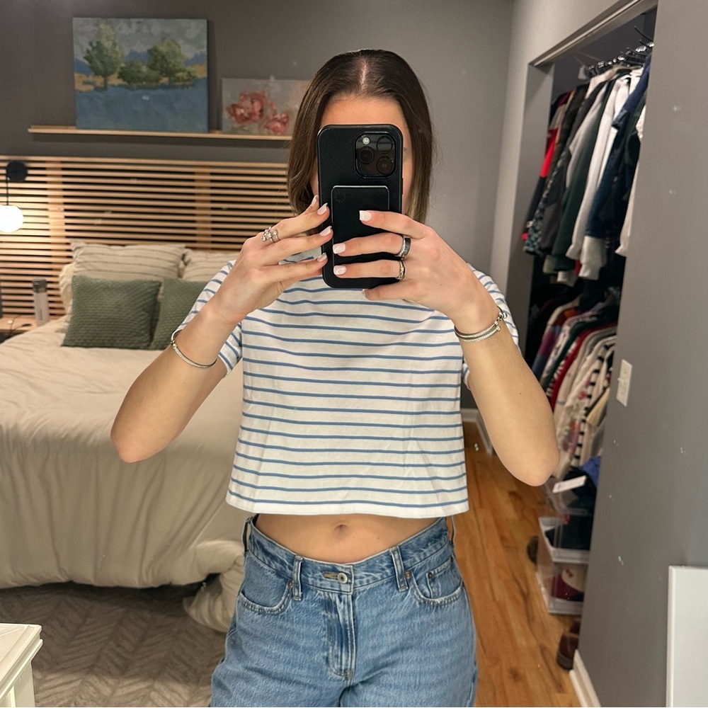 Abercrombie & Fitch Striped Blue and White Crop Top